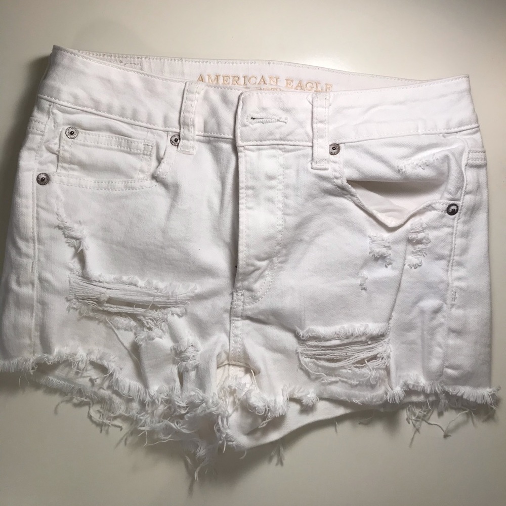 American Eagle High Rise White Jean Shorts